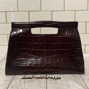 Vintage 90s 00s Y2K Brown Genuine Leather Crocodile Doctor's Bag Style Purse
